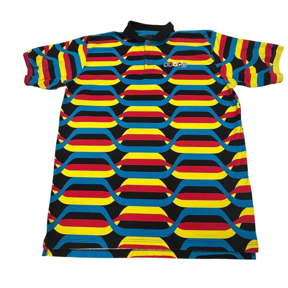 COOGI Abstract Polo Shirt Mens 3X Vintage 90s Y2K Psychedelic Multicolor Hip Hop